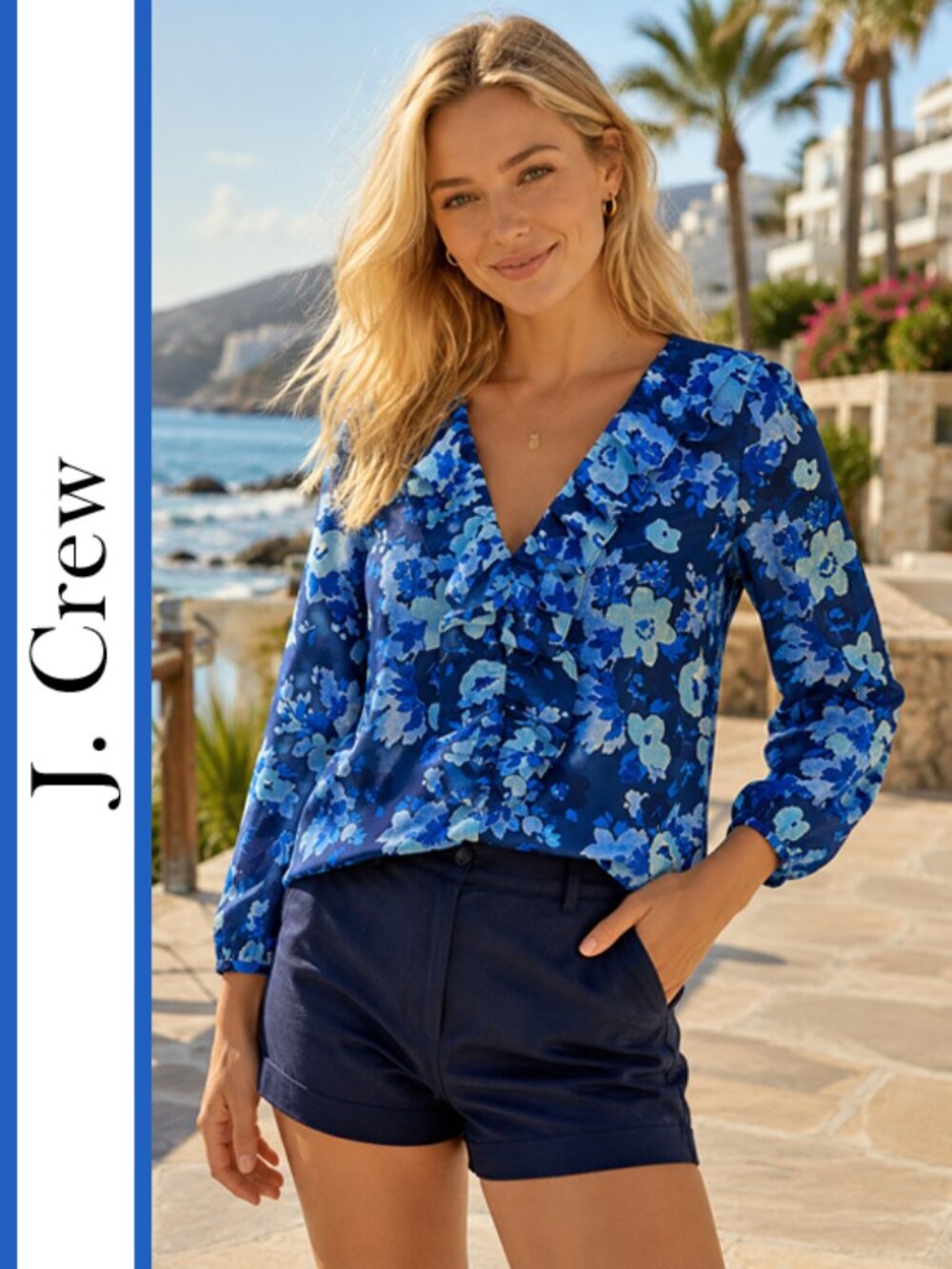 J. Crew | Watercolor Floral Ruffle Neckline Blouse - Picture 7 of 11